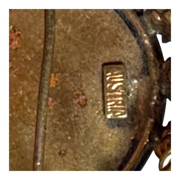 Vintage Austrian Coral Pink Statement Cabochon Brooch Large Crystals Filigree - Picture 3 of 4